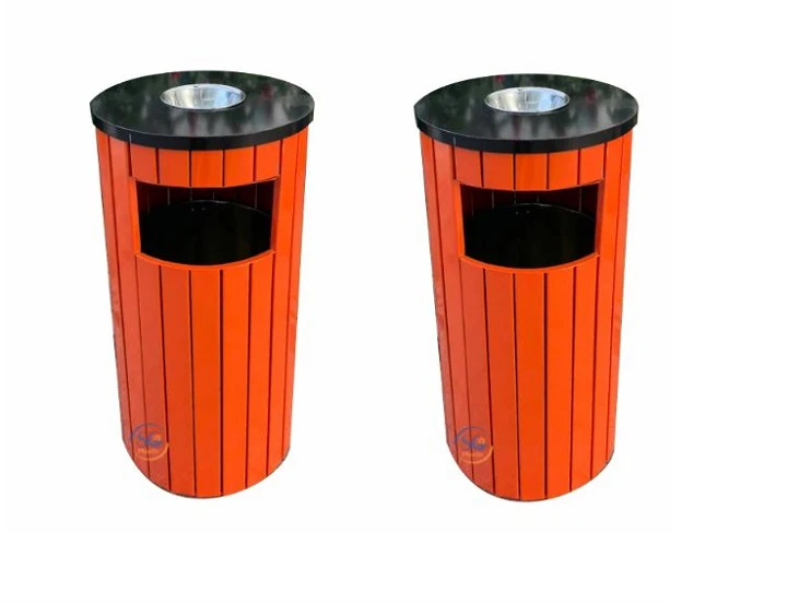 Thùng Rác Giả Gỗ Ngoài Trời Tròn