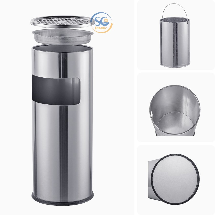 Thùng rác inox có gạt tàn tròn 20 lít
