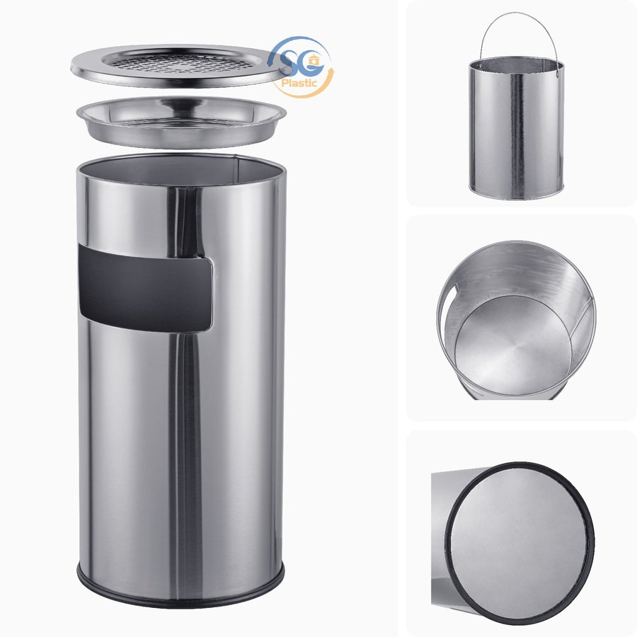 Thùng rác inox có gạt tàn tròn 30 lít