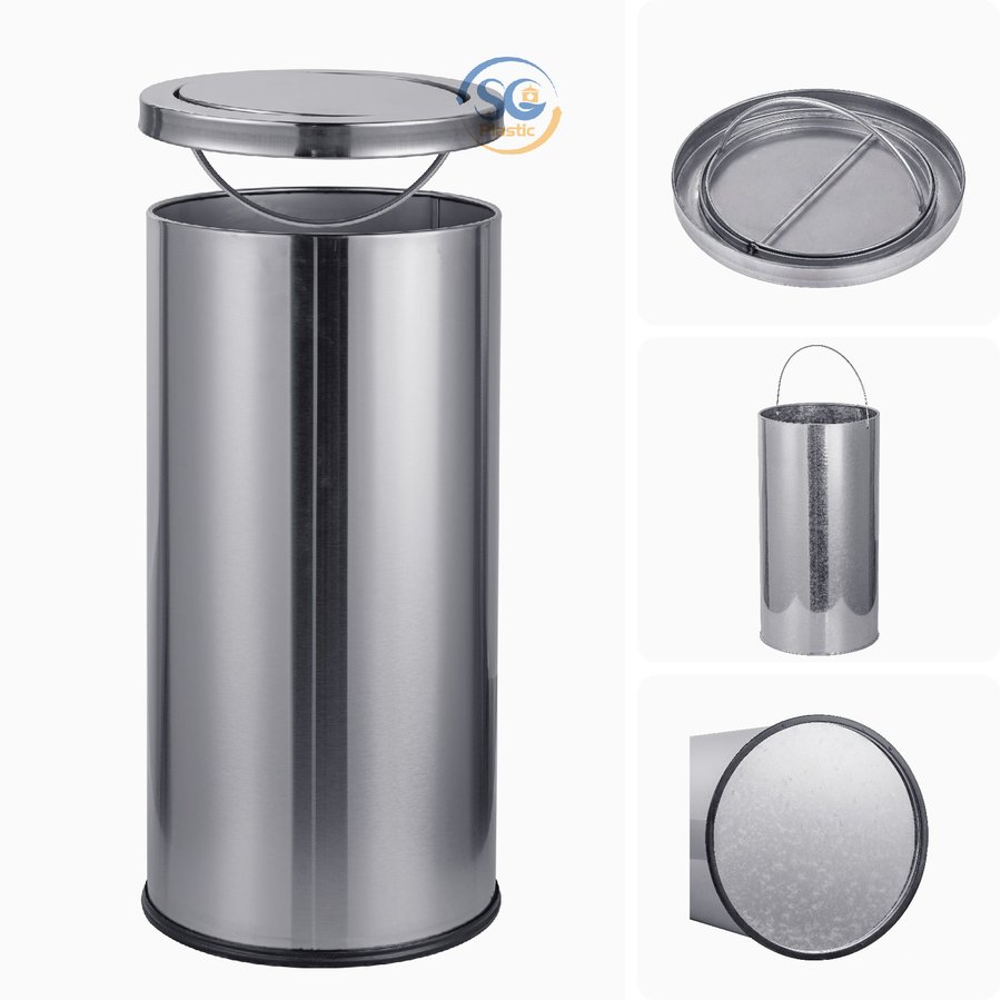 Thùng rác inox tròn có nắp lật 20 lít