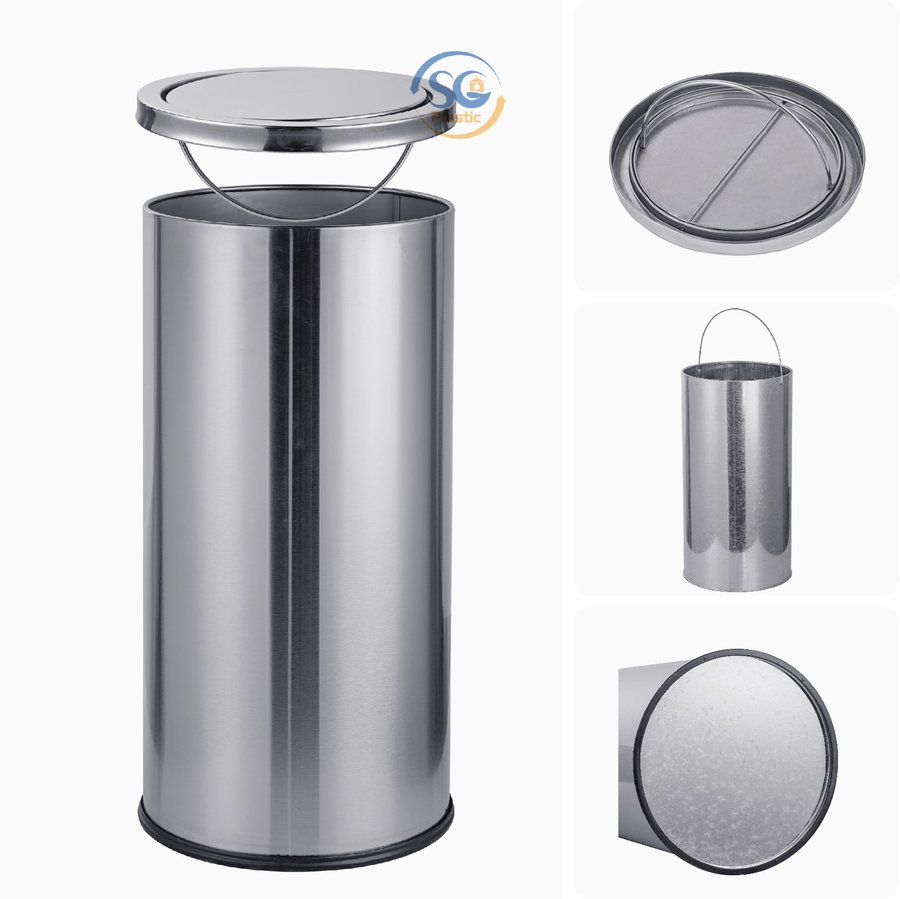 Thùng rác inox tròn có nắp lật 30 lít