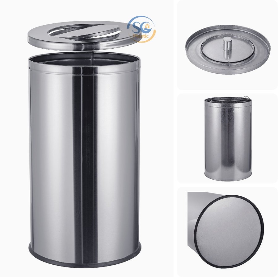 Thùng rác inox tròn có nắp lật 80 lít