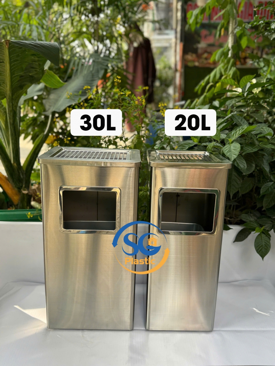 THÙNG RÁC INOX CÓ GẠT TÀN VUÔNG 20 LÍT