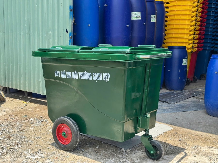 Xe Thu Gom Rác Đẩy Tay 660L Bánh Đúc