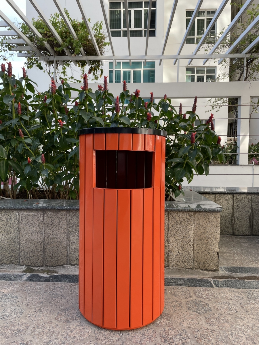 Thùng Rác Giả Gỗ Ngoài Trời Tròn