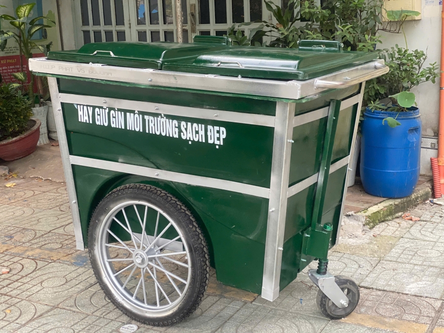Xe Thu Gom Rác 660 Lít Bánh Hơi