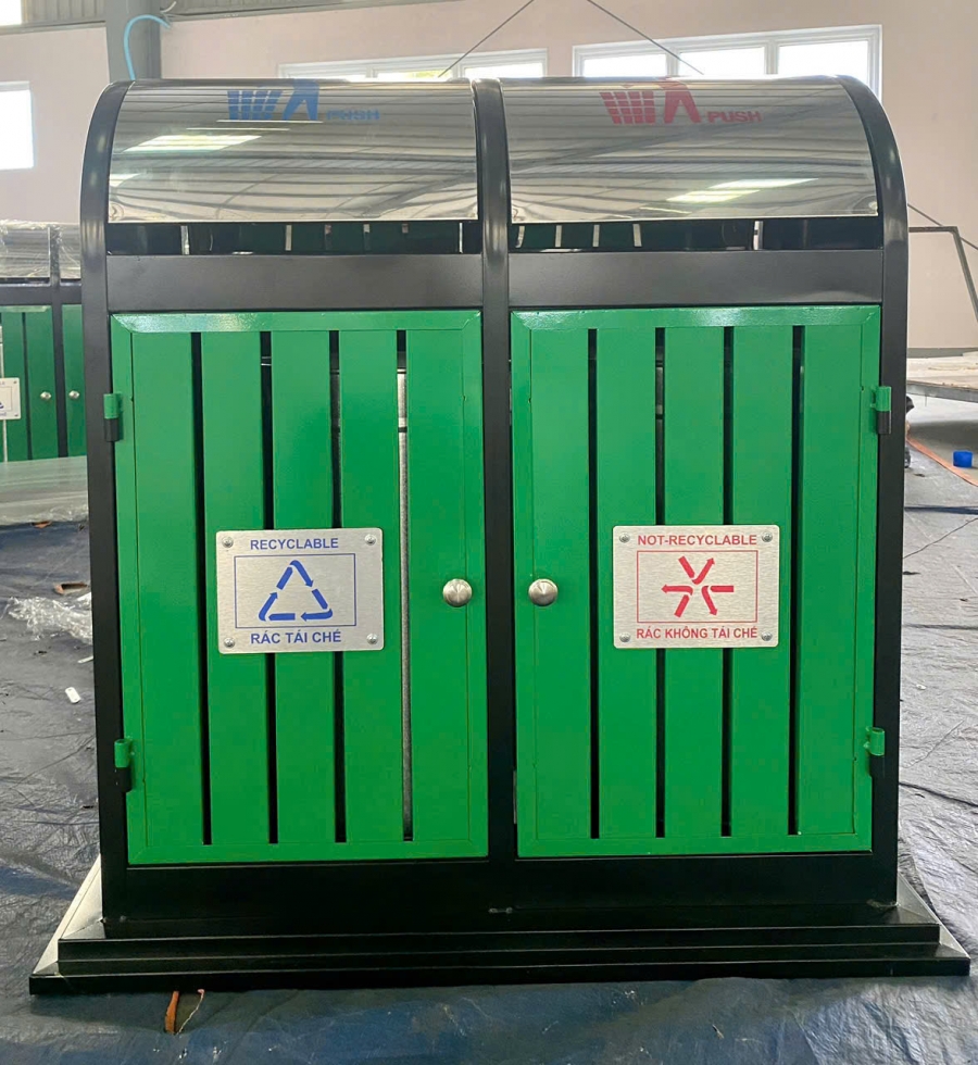 Thùng Rác Inox 2 Ngăn Giả Gỗ