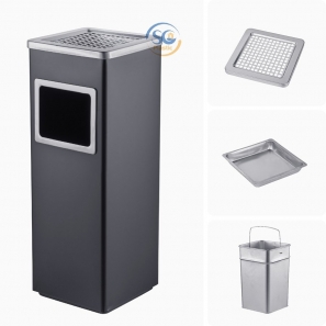 Thùng rác inox có gạt tàn vuông màu đen 20 lít