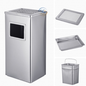 Thùng rác inox có gạt tàn vuông 30 lít