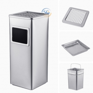 Thùng rác inox có gạt tàn vuông 20 lít
