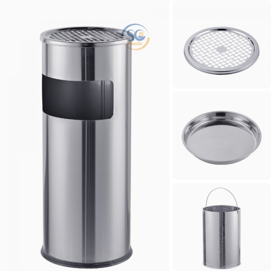 Thùng rác inox có gạt tàn tròn 20 lít