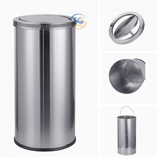 Thùng rác inox tròn có nắp lật 20 lít