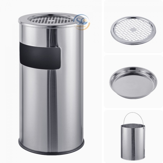 Thùng rác inox có gạt tàn tròn 30 lít