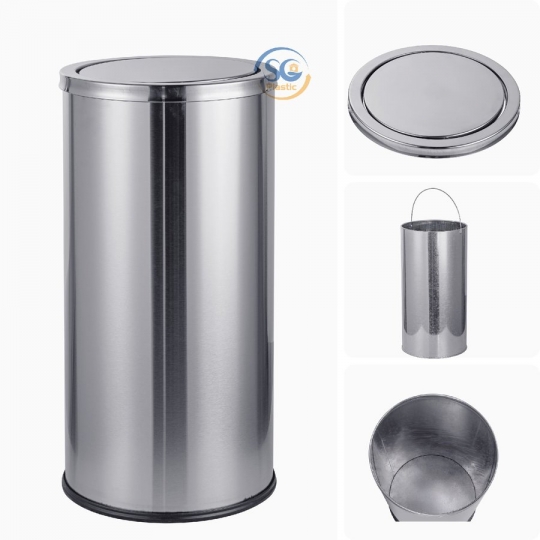 Thùng rác inox tròn có nắp lật 30 lít