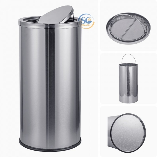 Thùng rác inox tròn có nắp lật 30 lít