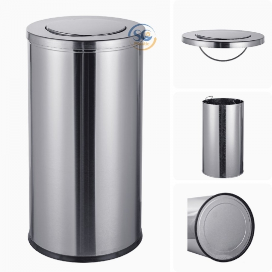 Thùng rác inox tròn có nắp lật 55 lít