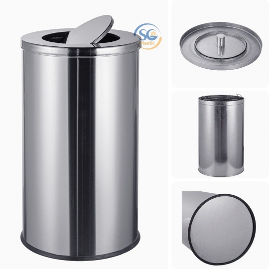Thùng rác inox tròn có nắp lật 80 lít