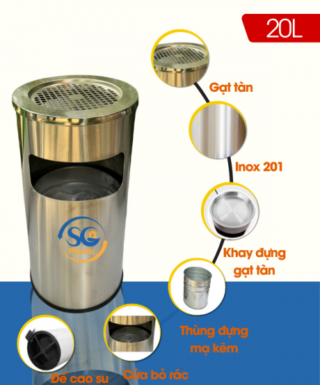 THÙNG RÁC INOX TRÒN CÓ GẠT TÀN