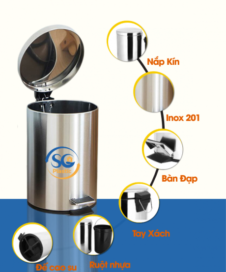 THÙNG RÁC INOX ĐẠP CHÂN 20 LÍT