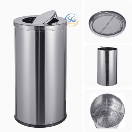 Thùng rác inox tròn có nắp lật 30 lít