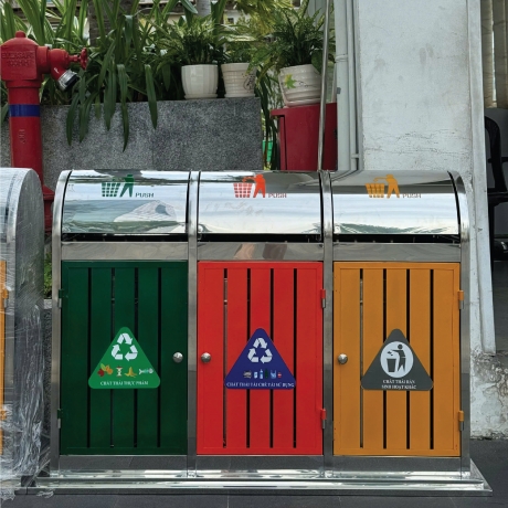 Thùng Rác Inox 3 Ngăn