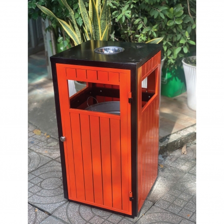 Thùng Rác Giả Gỗ Ngoài Trời Hình Vuông