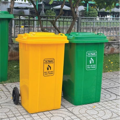 Thùng rác nhựa 100 lít nắp kín, bánh xe