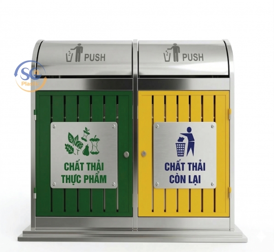 THÙNG RÁC CÔNG CỘNG 2 NGĂN INOX