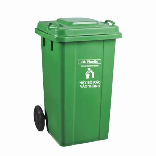 Thùng rác nhựa 100 lít nắp kín, bánh xe